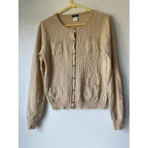 J Crew Womens Large L / M Merino Wool Cashmere Cable Knit Cardigan Sweater Cream